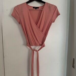 YMI Dusty Rose Wrap Tie Short Sleeve Top